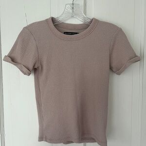 Abercrombie & Fitch Short Sleeve Ribbed Tee - Light Brown Mauve